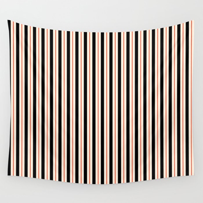 Minimal Retro Modern Stripe Pattern in Black, Orange, and Almond Cream Wall Tapestry Gallery Image 4