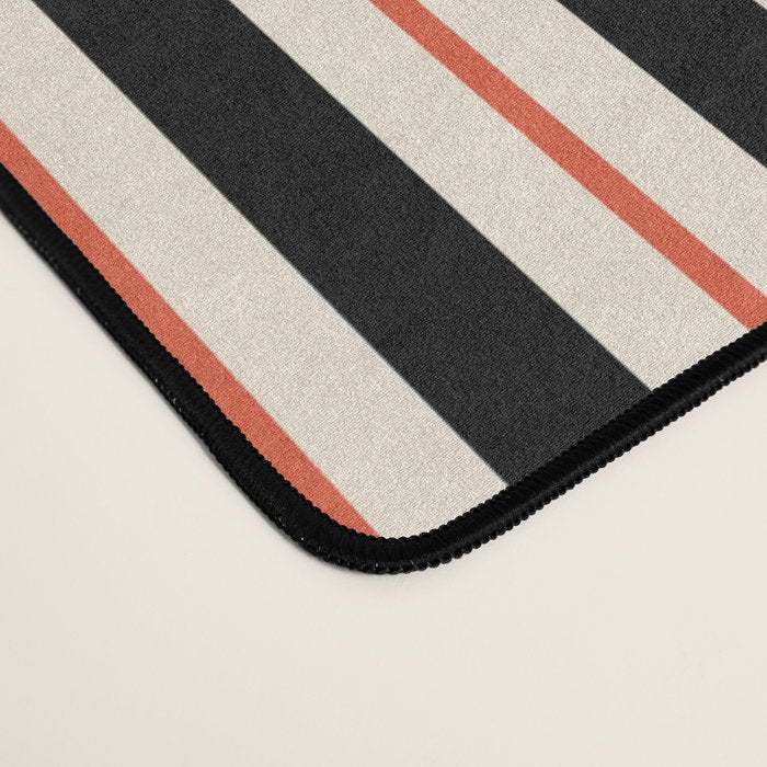 Minimal Retro Modern Stripe Pattern in Black, Orange, and Almond Cream Desk Mat Gallery Image 4