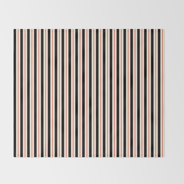Minimal Retro Modern Stripe Pattern in Black, Orange, and Almond Cream Throw Blanket Gallery Image 2