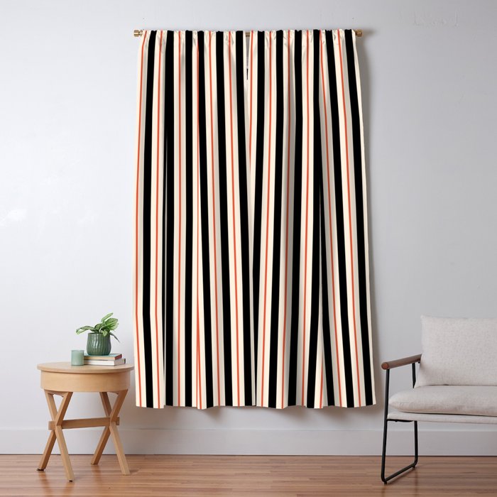 Minimal Retro Modern Stripe Pattern in Black, Orange, and Almond Cream Window Curtain Gallery Image 5