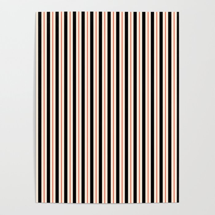 Minimal Retro Modern Stripe Pattern in Black, Orange, and Almond Cream Poster Gallery Image 4