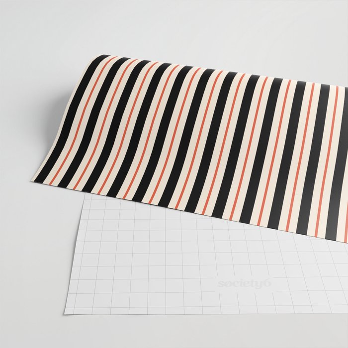 Minimal Retro Modern Stripe Pattern in Black, Orange, and Almond Cream Wrapping Paper Gallery Image 2