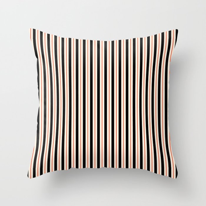 Minimal Retro Modern Stripe Pattern in Black, Orange, and Almond Cream Throw Pillow Gallery Image 1