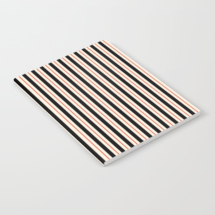 Minimal Retro Modern Stripe Pattern in Black, Orange, and Almond Cream Notebook Gallery Image 2