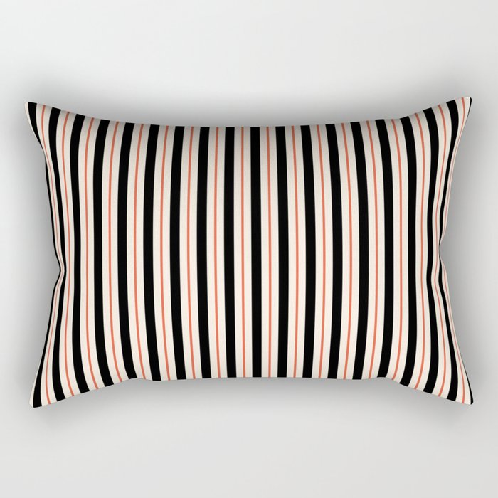 Minimal Retro Modern Stripe Pattern in Black, Orange, and Almond Cream Rectangular Pillow Gallery Image 1