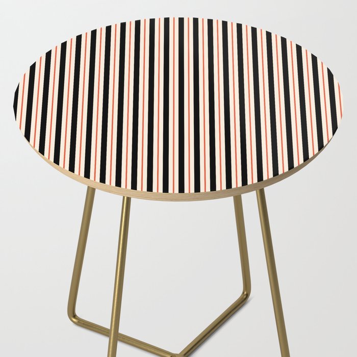 Minimal Retro Modern Stripe Pattern in Black, Orange, and Almond Cream Side Table Gallery Image 2