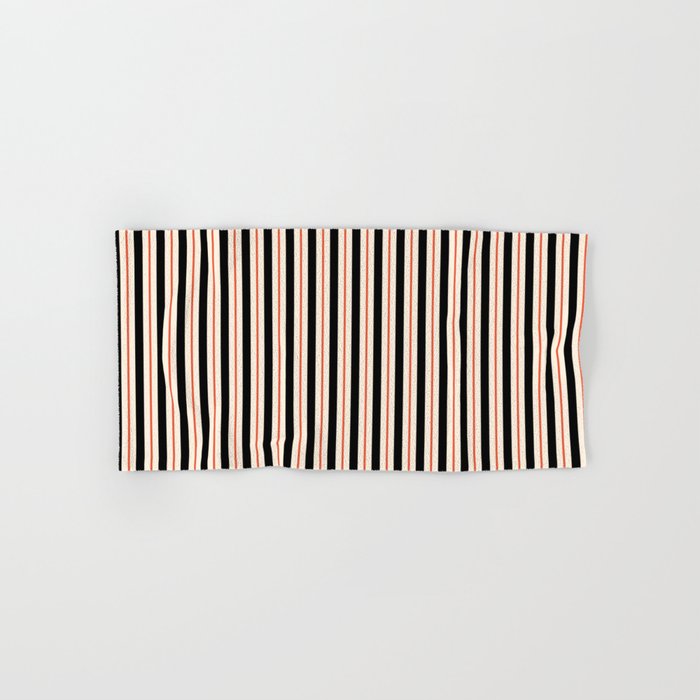 Minimal Retro Modern Stripe Pattern in Black, Orange, and Almond Cream Bath Towel Gallery Image 1