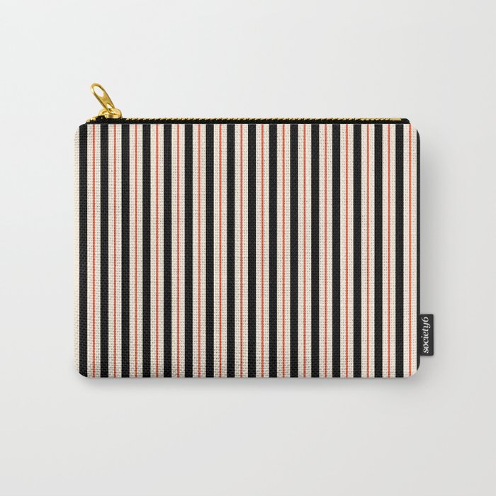 Minimal Retro Modern Stripe Pattern in Black, Orange, and Almond Cream Carry All Pouch Gallery Image 1