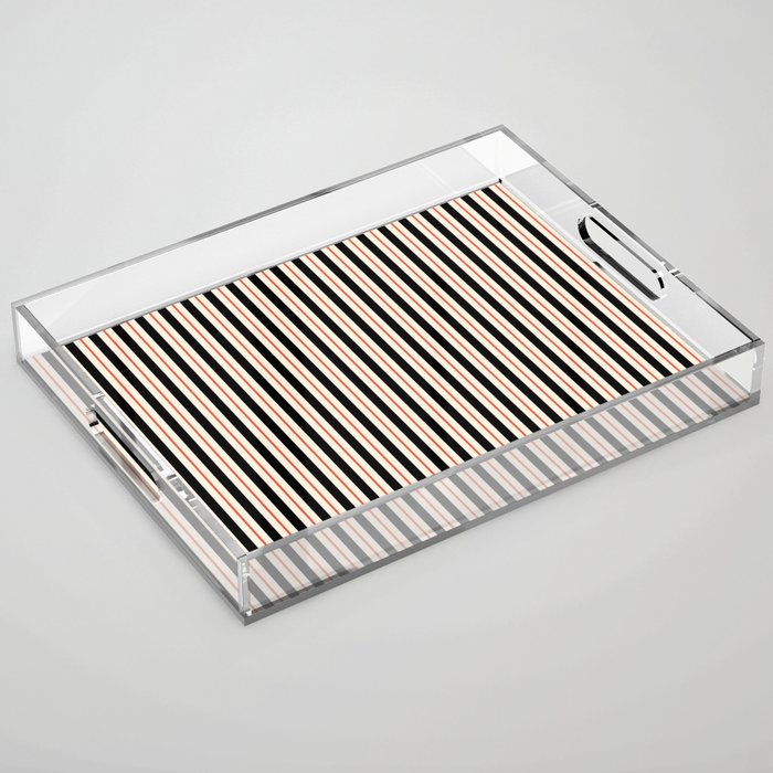 Minimal Retro Modern Stripe Pattern in Black, Orange, and Almond Cream Acrylic Tray Gallery Image 1