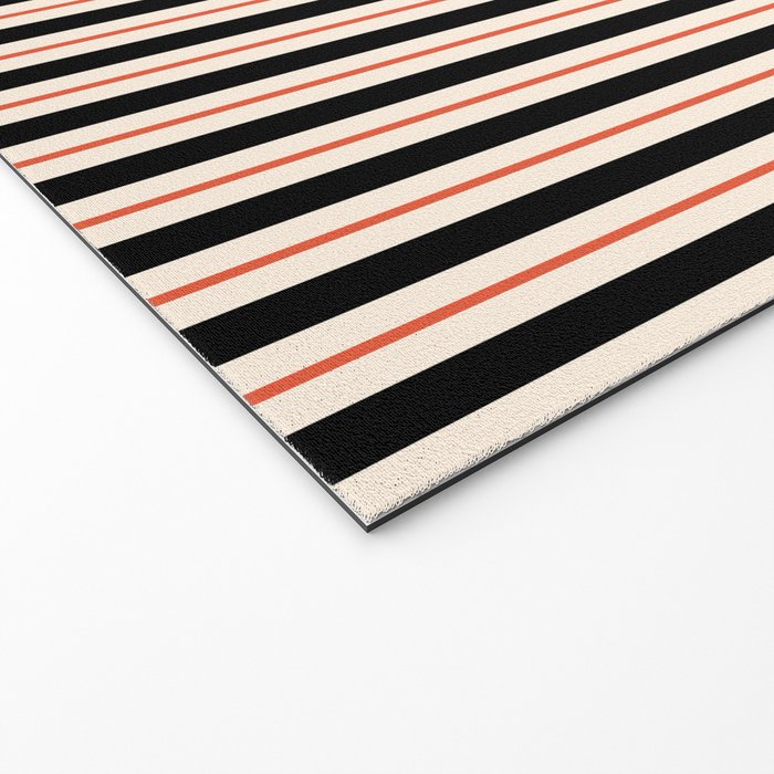 Minimal Retro Modern Stripe Pattern in Black, Orange, and Almond Cream Welcome Mat Gallery Image 2