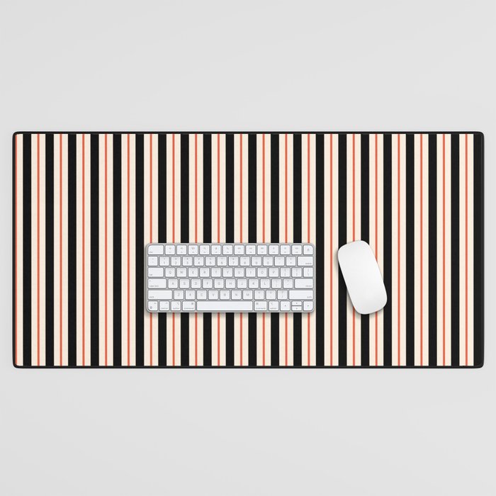 Minimal Retro Modern Stripe Pattern in Black, Orange, and Almond Cream Desk Mat Gallery Image 1