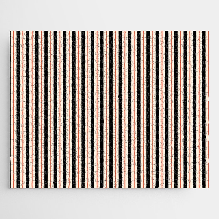 Minimal Retro Modern Stripe Pattern in Black, Orange, and Almond Cream Jigsaw Puzzle Gallery Image 1