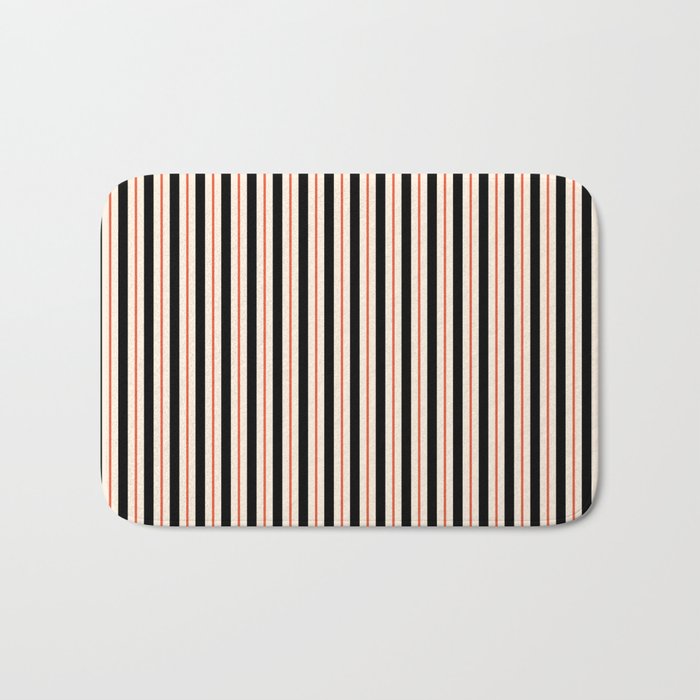 Minimal Retro Modern Stripe Pattern in Black, Orange, and Almond Cream Bath Mat Gallery Image 1