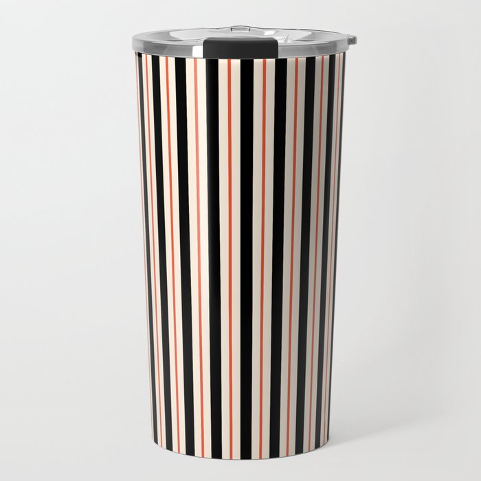 Minimal Retro Modern Stripe Pattern in Black, Orange, and Almond Cream Travel Mug Gallery Image 1