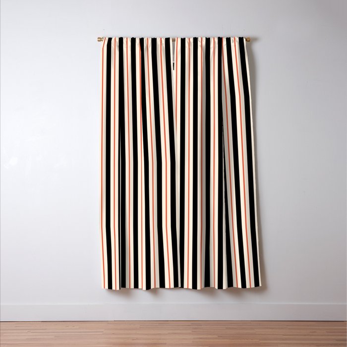 Minimal Retro Modern Stripe Pattern in Black, Orange, and Almond Cream Window Curtain Gallery Image 3