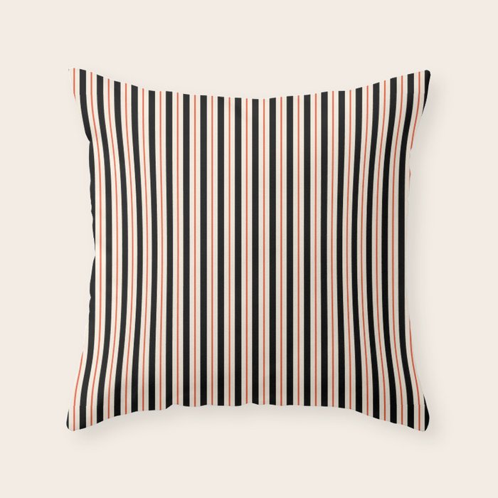 Minimal Retro Modern Stripe Pattern in Black, Orange, and Almond Cream Throw Pillow Gallery Image 1