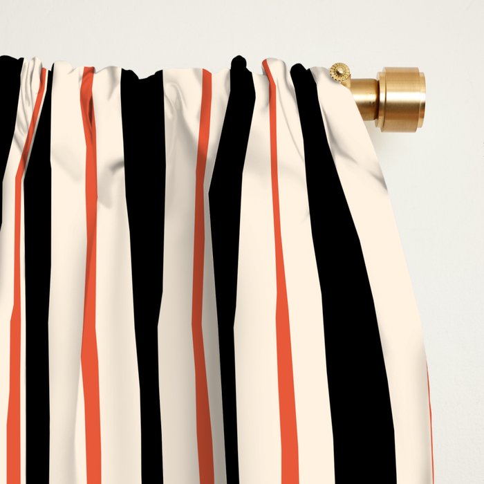 Minimal Retro Modern Stripe Pattern in Black, Orange, and Almond Cream Window Curtain Gallery Image 2