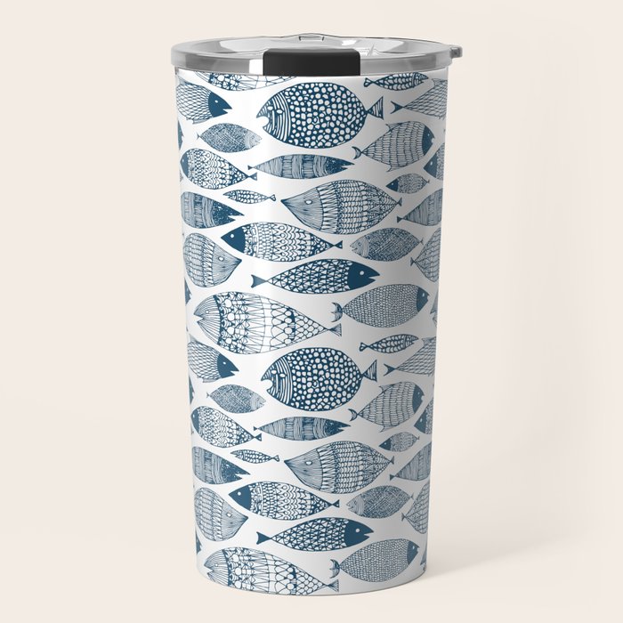 Blue Fish White Travel Mug Gallery Image 1