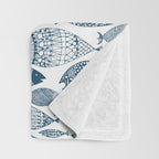 Blue Fish White Throw Blanket Gallery Image 3