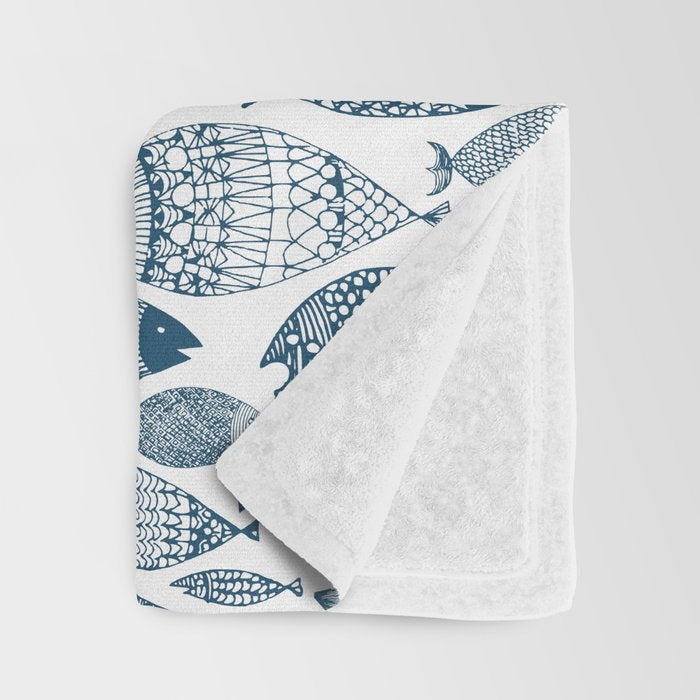 Blue Fish White Throw Blanket Gallery Image 3