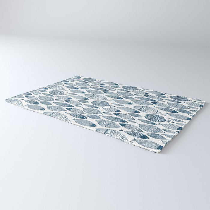 Blue Fish White Rug Gallery Image 3