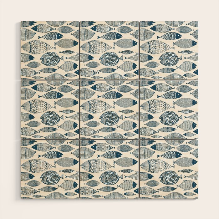 Blue Fish White Wood Wall Art Gallery Image 1