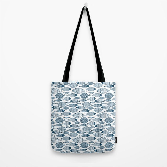 Blue Fish White Tote Bag Gallery Image 2