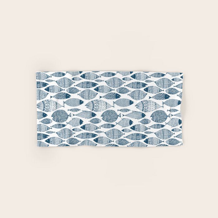 Blue Fish White Bath Towel Gallery Image 1