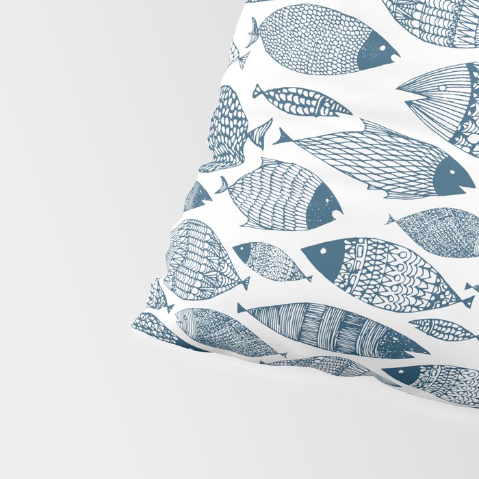 Blue Fish White Pillow Sham Gallery Image 4