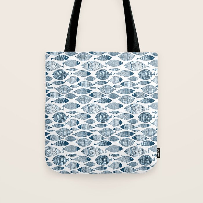 Blue Fish White Tote Bag Gallery Image 1