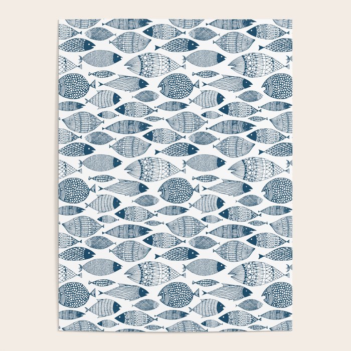 Blue Fish White Poster Gallery Image 4