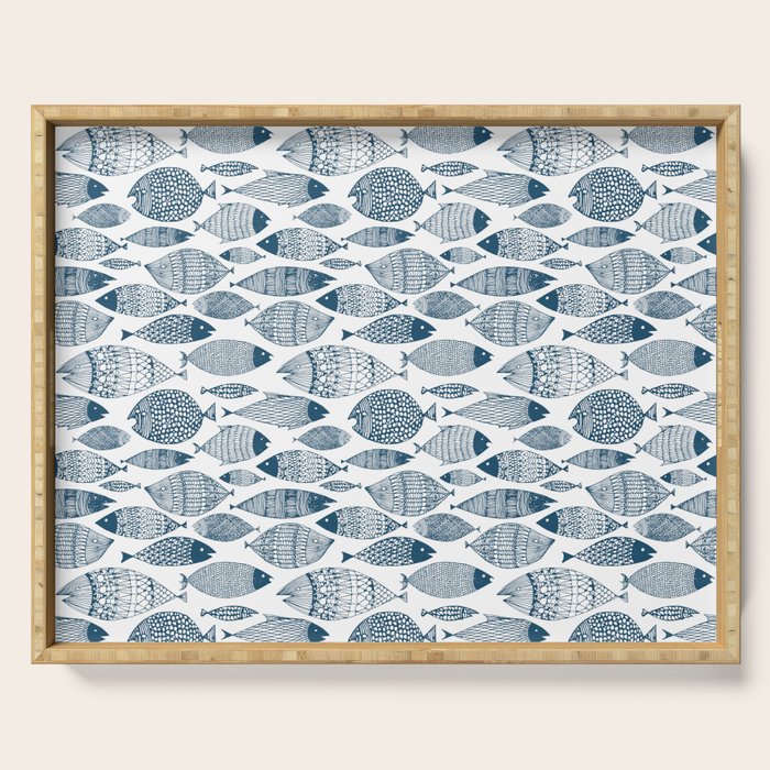Blue Fish White Serving Tray Gallery Image 1