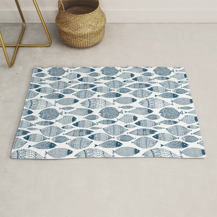 Blue Fish White Rug Gallery Image 1