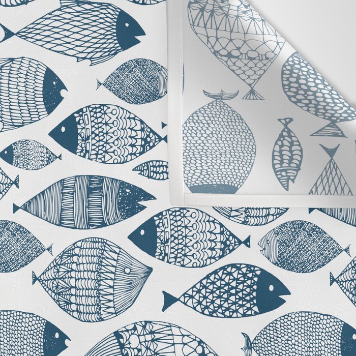 Blue Fish White Wall Tapestry Gallery Image 3