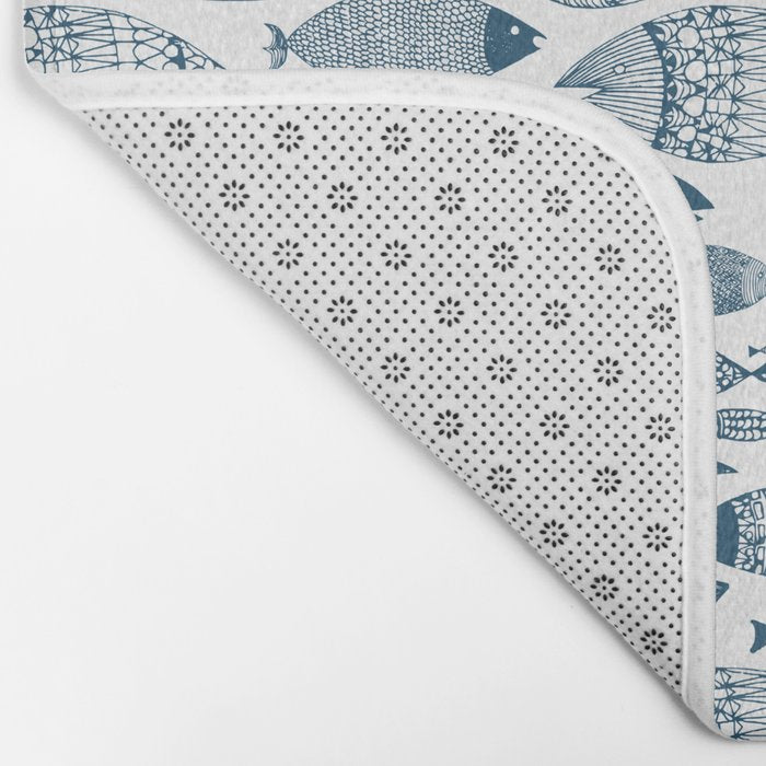 Blue Fish White Bath Mat Gallery Image 2