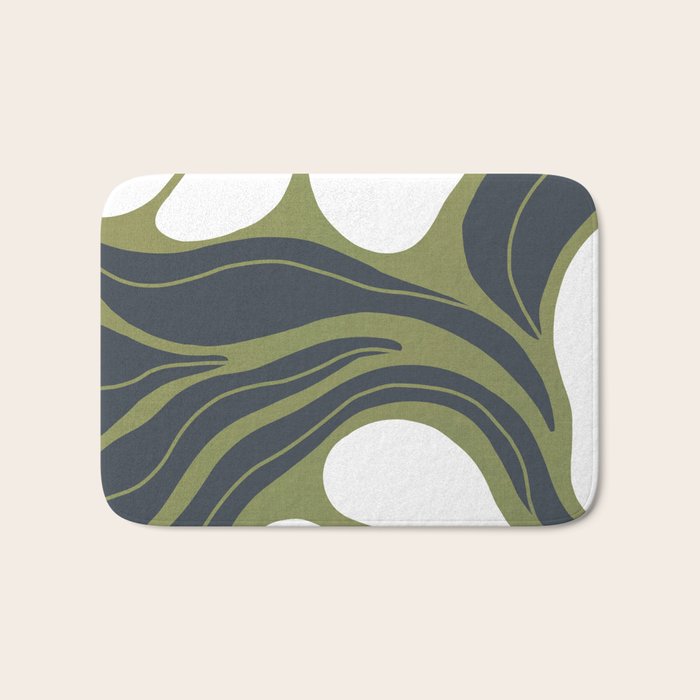 Modern Boho Art Nouveau Floral 3.3 ochre green grey Bath Mat Gallery Image 1