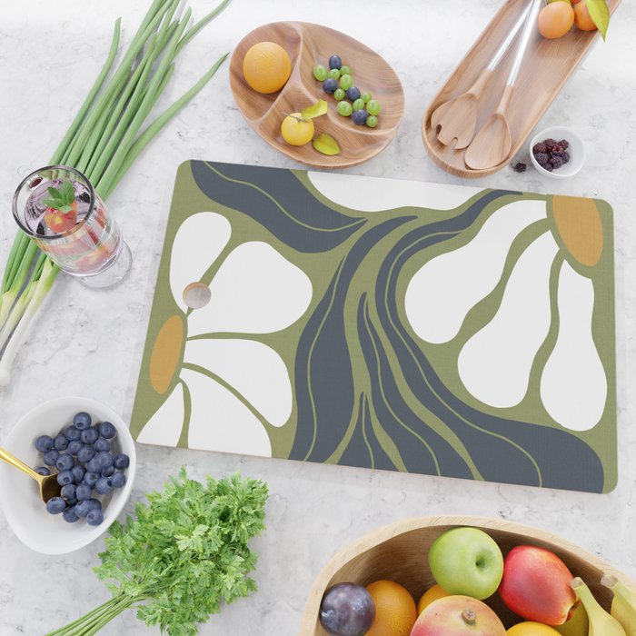 Modern Boho Art Nouveau Floral 3.3 ochre green grey Cutting Board Gallery Image 2