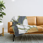 Modern Boho Art Nouveau Floral 3.3 ochre green grey Throw Blanket Gallery Image 1