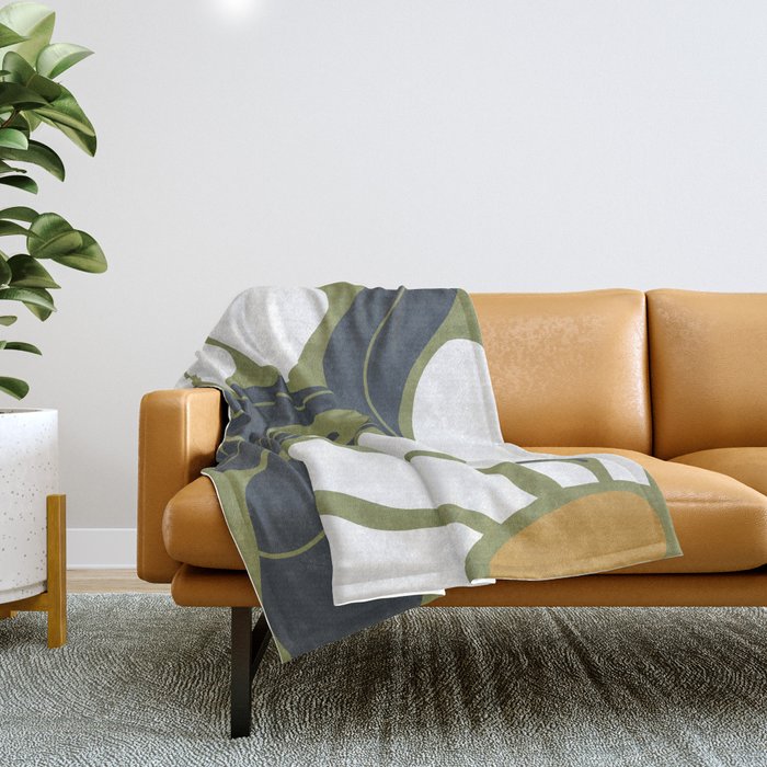 Modern Boho Art Nouveau Floral 3.3 ochre green grey Throw Blanket Gallery Image 1