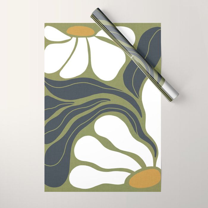 Modern Boho Art Nouveau Floral 3.3 ochre green grey Wrapping Paper Gallery Image 1
