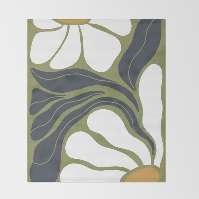 Modern Boho Art Nouveau Floral 3.3 ochre green grey Throw Blanket Gallery Image 2