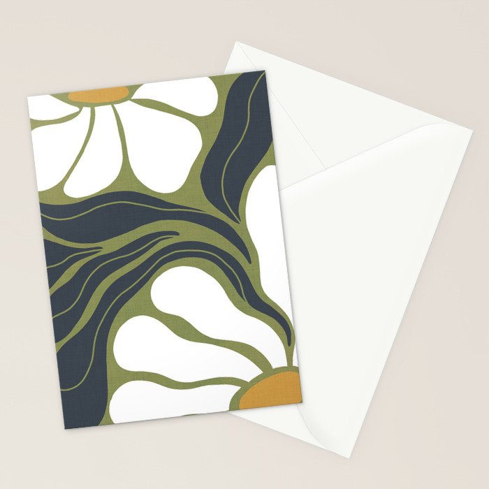 Modern Boho Art Nouveau Floral 3.3 ochre green grey Stationery Card Gallery Image 2