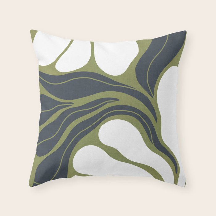 Modern Boho Art Nouveau Floral 3.3 ochre green grey Throw Pillow Gallery Image 6