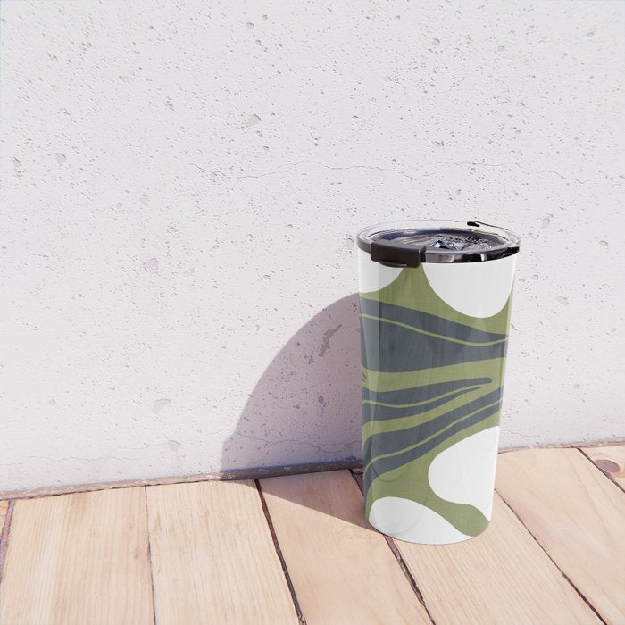 Modern Boho Art Nouveau Floral 3.3 ochre green grey Travel Mug Gallery Image 4
