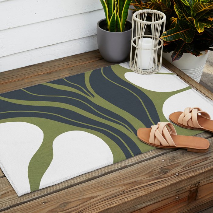 Modern Boho Art Nouveau Floral 3.3 ochre green grey Outdoor Rug Gallery Image 2