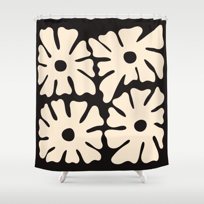 Mid-Century Flowers in Black & White Shower Curtain Gallery Image 1