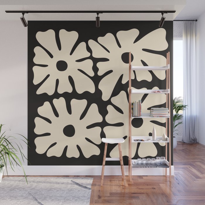 Mid-Century Flowers in Black & White Wall Mural Gallery Image 1
