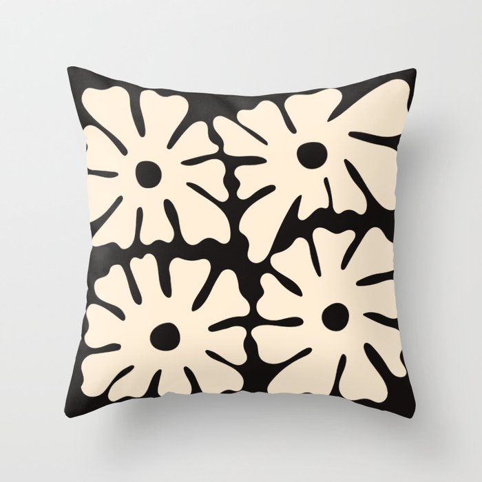 Mid-Century Flowers in Black & White Throw Pillow Gallery Image 3