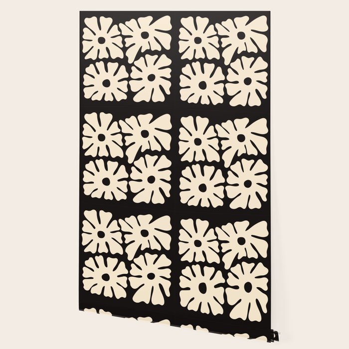 Mid-Century Flowers in Black & White Wallpaper Gallery Image 2