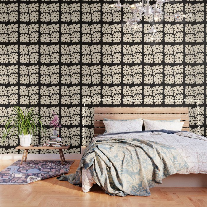 Mid-Century Flowers in Black & White Wallpaper Gallery Image 1